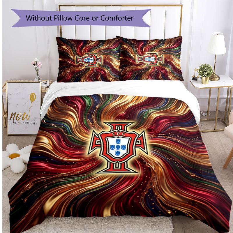 Set Biancheria da Letto Stampata Calcio Portogallo 3 Pezzi Set Copriletto Traspirante Accogliente come Regalo per la Casa Nuova o per le Feste