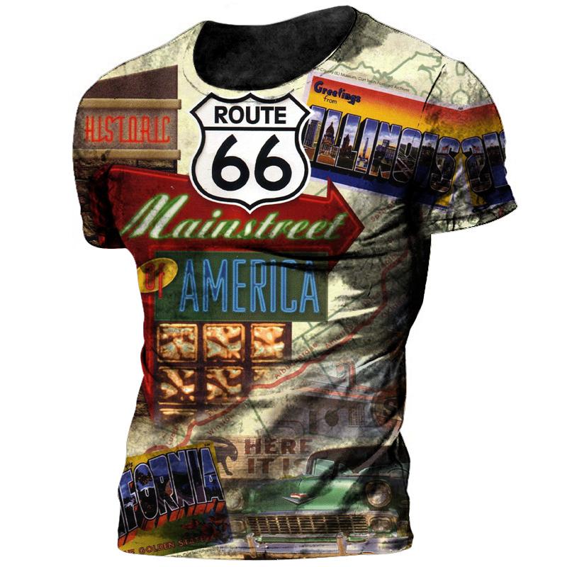 Vintage 66 Route Biker Motor 3d Printed Men's T Shirts Oversized  Short Sleeve Camiseta