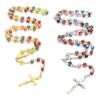 6MM Acrylic Rosary Necklaces For Women Men Rose Beads Long Chain Crucifix Cross Pendant Religious Praye Jewelry