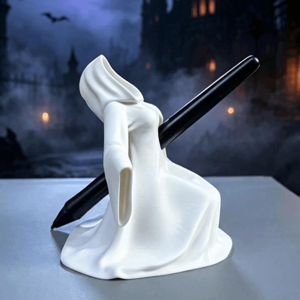 1D Printed Halloween Ghost Pen Holder Hooded Dark Gothic Phantom Pencil Rest Novelty Robe Stationery Display Rack