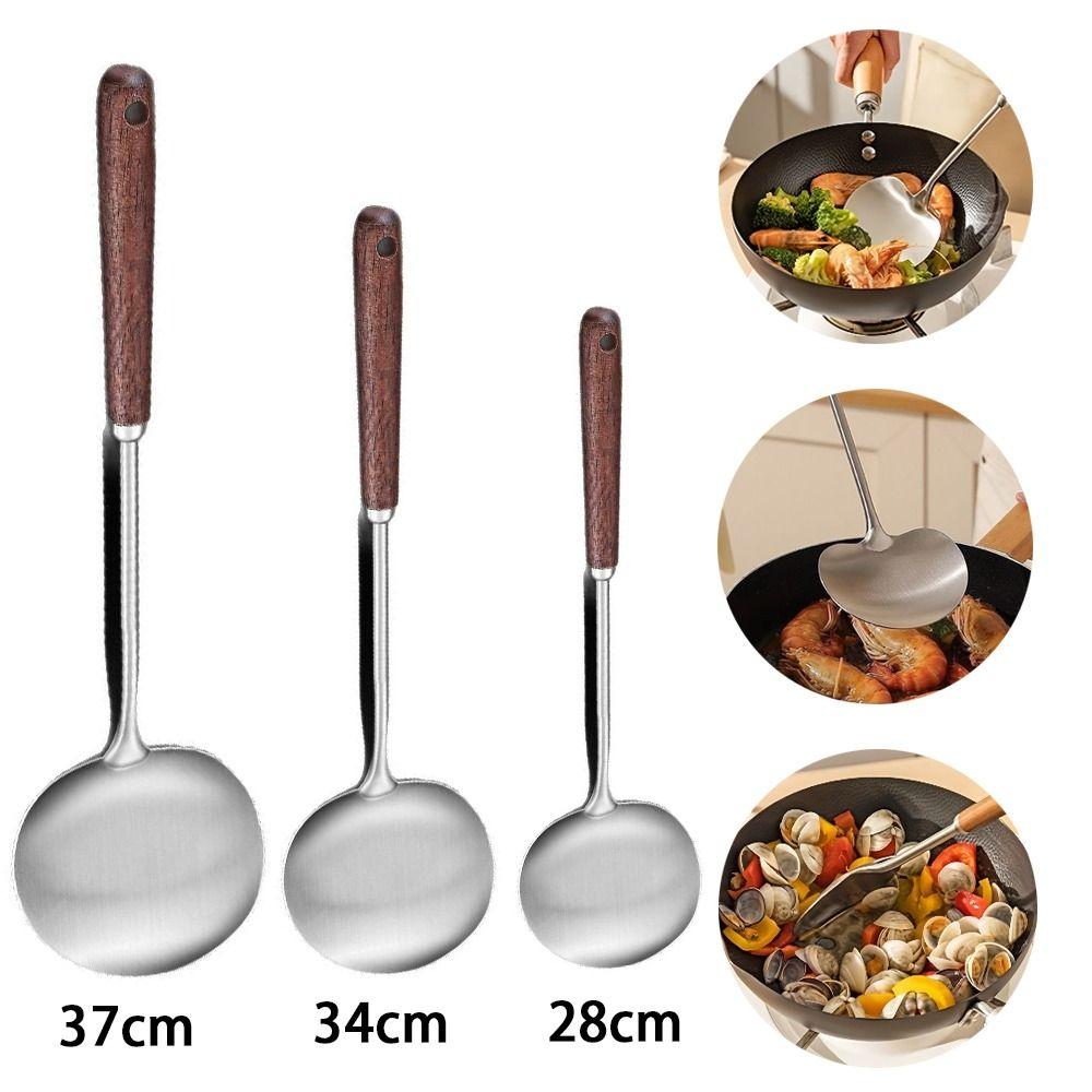 Stainless Steel Cooking Spatula Wood Handle Cooking Spoon New Kitchen Stir Fry Spoon  Kitchen Tools