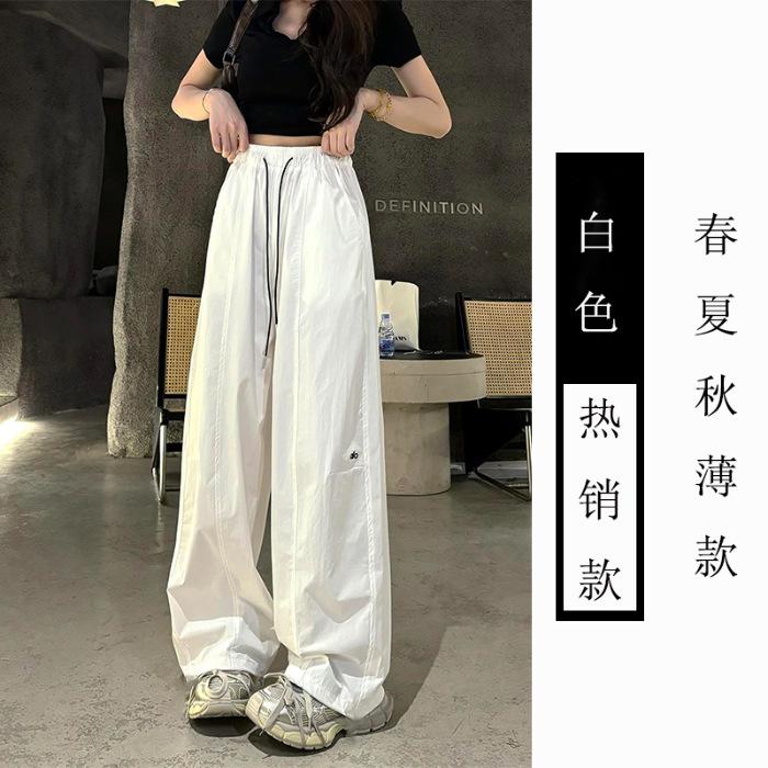 

[Large size] (M-XL) American quick-drying sports wide-leg pants women s spring and summer thin high-waisted straight-leg overalls M белый