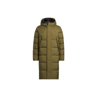 Solid Color Letter Logo Print Hooded Mid-Length Down Jacket Unisex Outerwear Military-Green HZ2598