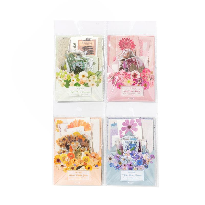 100pcs/lot Memo Pads Material Paper Daily Dried Flower Post Office Junk Journal Scrapbooking Cards Retro Background Decoration