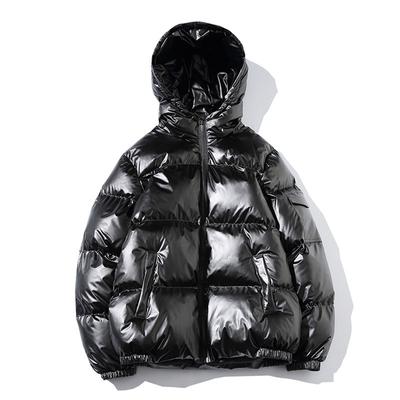 Winterkleidung Glänzende Jacke Parkas Herren Teenager Kurzer Stil Übergröße Kapuzenbrotjacke Trendy Lose Glatte Mäntel Herren