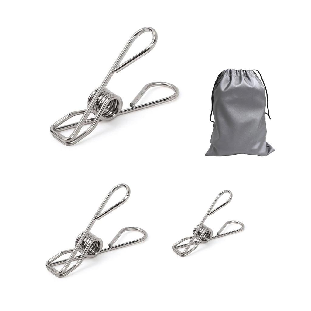 40 kusů nerezových kolíčků na prádlo různých velikostí, odolné spony na prádlo s vodotěsným pouzdrem pro venkovní použití