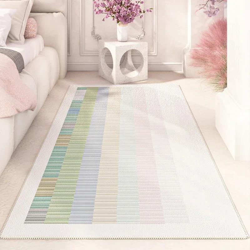 Colorful Geometric Bedside Carpet Cute Girl Decorative Rug Soft Striped Room Rugs Non-Slip Machine Washable Living Room Carpets