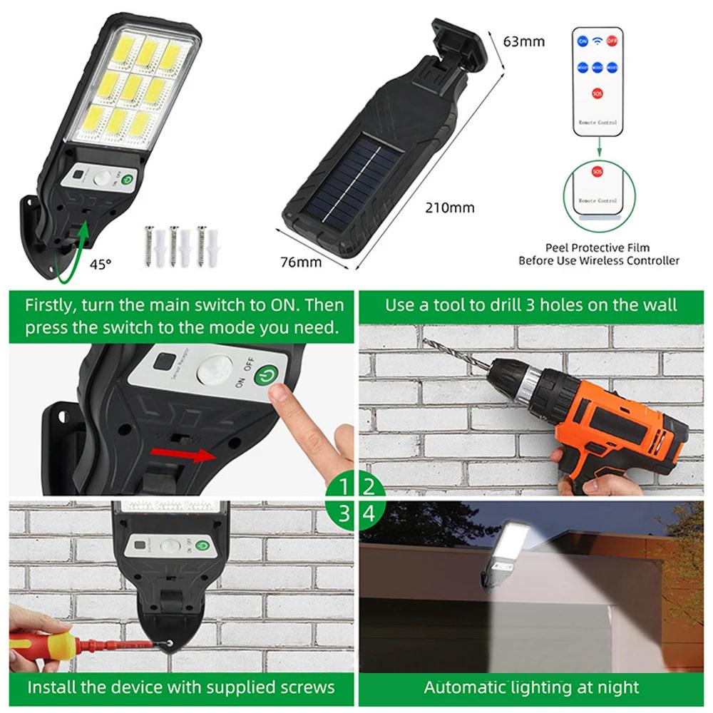 Powerful Solar Street Lights Outdoor Solar Lamp 3 Light Mode Waterproof Motion Sensor Security Lighting for Patio Path Yard