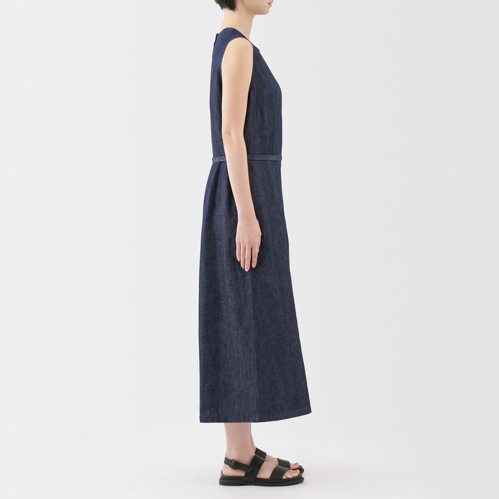 MUJI Hemp Blend Denim Size BC2N8A5S Women's Jumpsuit, Navy, XL,