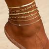 Trendy 6-Piece Women's Anklet Set: European & American Style, Multi-Layer Snake Chain Design