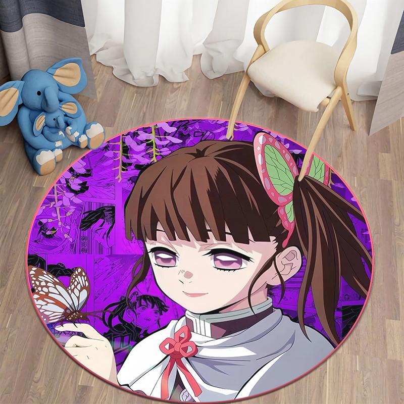  Demon Slayer Japanese Anime HD Print Round Carpet Bedroom Balcony Entry Door Chair Non-slip Mat Popular Decorative Rugs