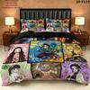 Demon Slayer Kimetsu No Yaiba Pattern Bedding Quilt Set Quilt Cover Pillowcase Home Birthday Gift(1 * Duvet Cover + 2 * Pillowcase, Without Core)