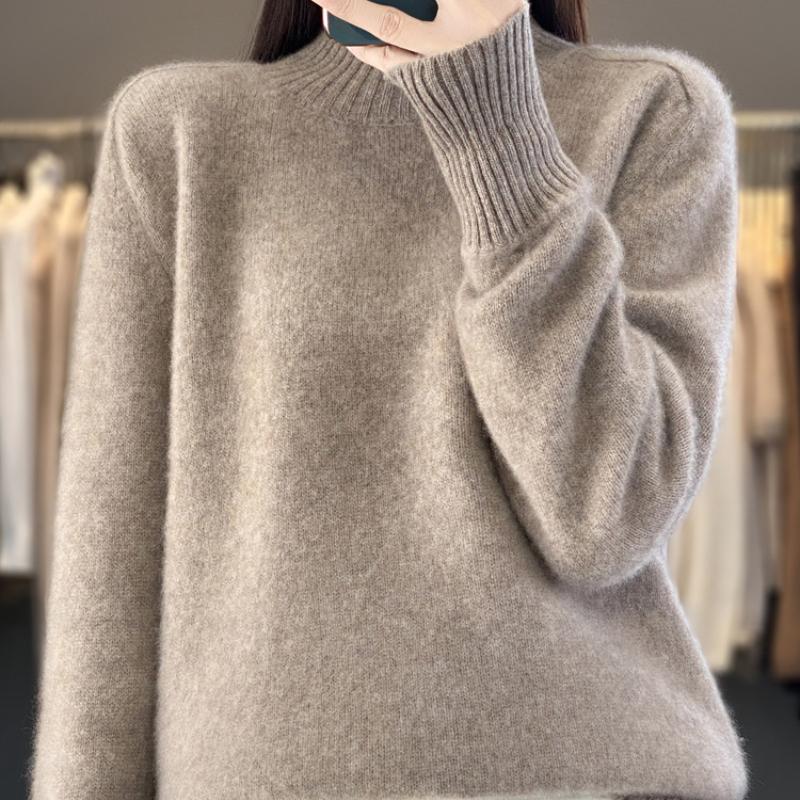 Thickened Half-high Neck Sweater for Women In Autumn and Winter New Simple and Versatile Cashmere Knitted Sweater Warm Base Shirt