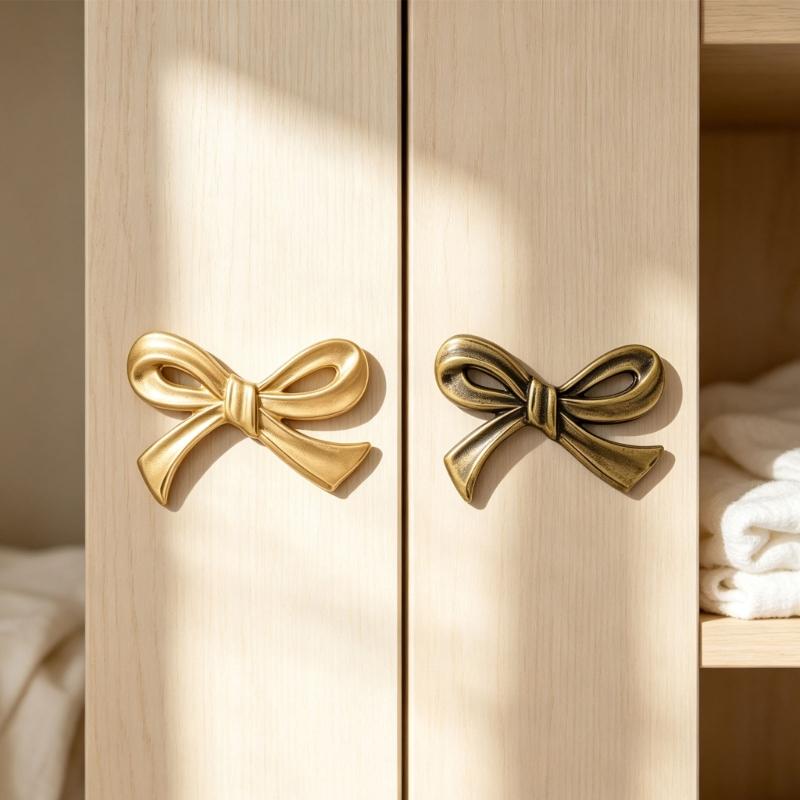Drawer Cabinet Pull Metal Ribbon Furniture Handle for Bedside Table Dresser and Decorative Home Detail Accent Use