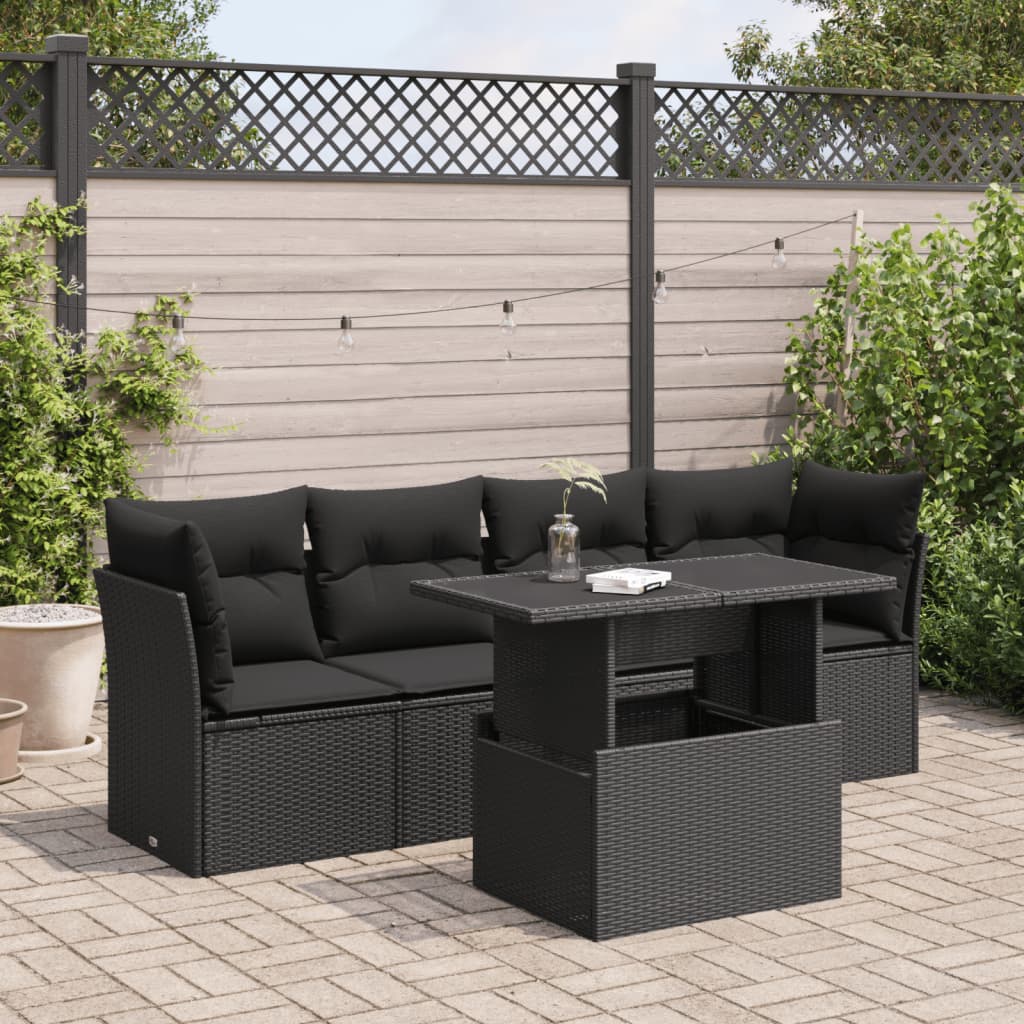 Vidaxl 5-Cz. Set da Salotto per Giardino, Cuscini, Rattan Nero PE
