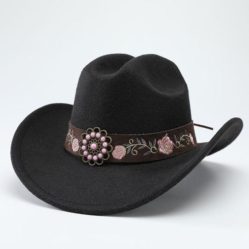 European and American suede warped edge western cowboy hat men and women outdoor curled brim ethnic style top hat felt hat
