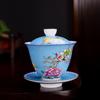 Court Style Cloisonné Enamel Sancai Gaiwan Ceramic Kung Fu Tea Set with Handmade Filigree Pahua Brewing Bowl