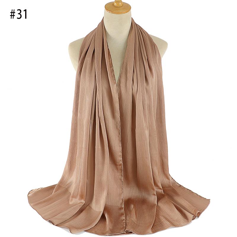 New Arrival Crinkle Satin Chiffon Hijab Scarf Plain Shawls Wrinkle Scarves Women Muslim Turban Solid Color Headscarf 36 Colors
