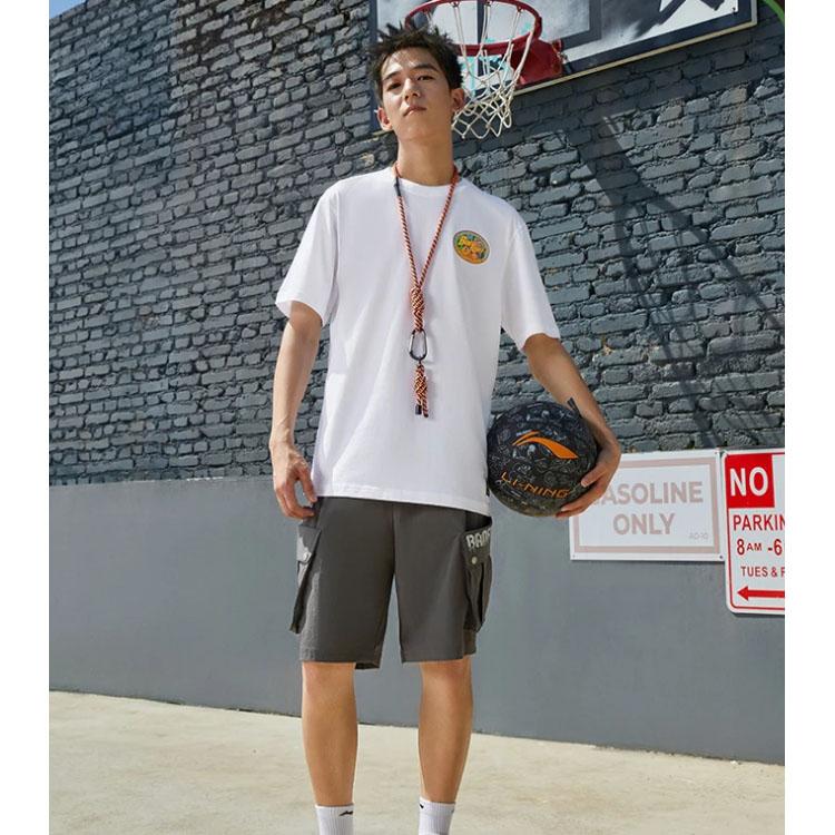 Li-Ning Badfive Sports Basketball Series Letter Print Solid Color Crew Neck Pullover Short Sleeve T-Shirt Men Tops White AHSS739-1