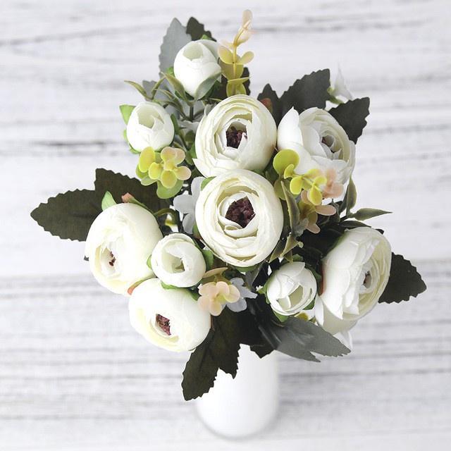Dualswish European Vintage Bunga Hiasan Artificial Silk Rose Flowers 6 Head 4 Small Bud Bouquet Wedding Home Party Decoration