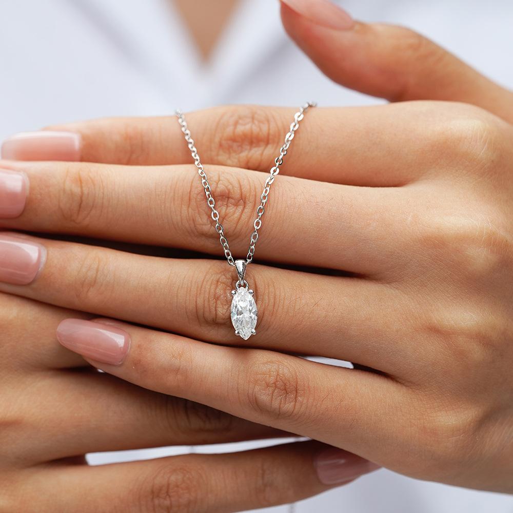 High-End Minimalist Marquise Necklace! PT950 Platinum 1CT Moissanite, Slimming Flattering, Versatile for Date & Travel