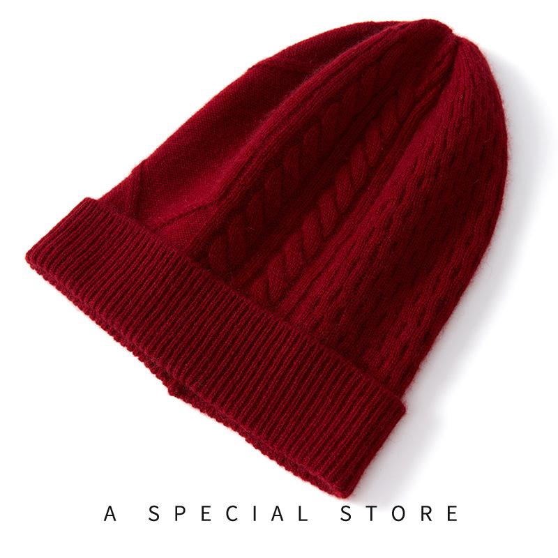 

Cashmere Autumn and Winter New Women s Solid Color Knitted Warm Fashionable Cable Casual Ear Protection Cuff Hat One Size