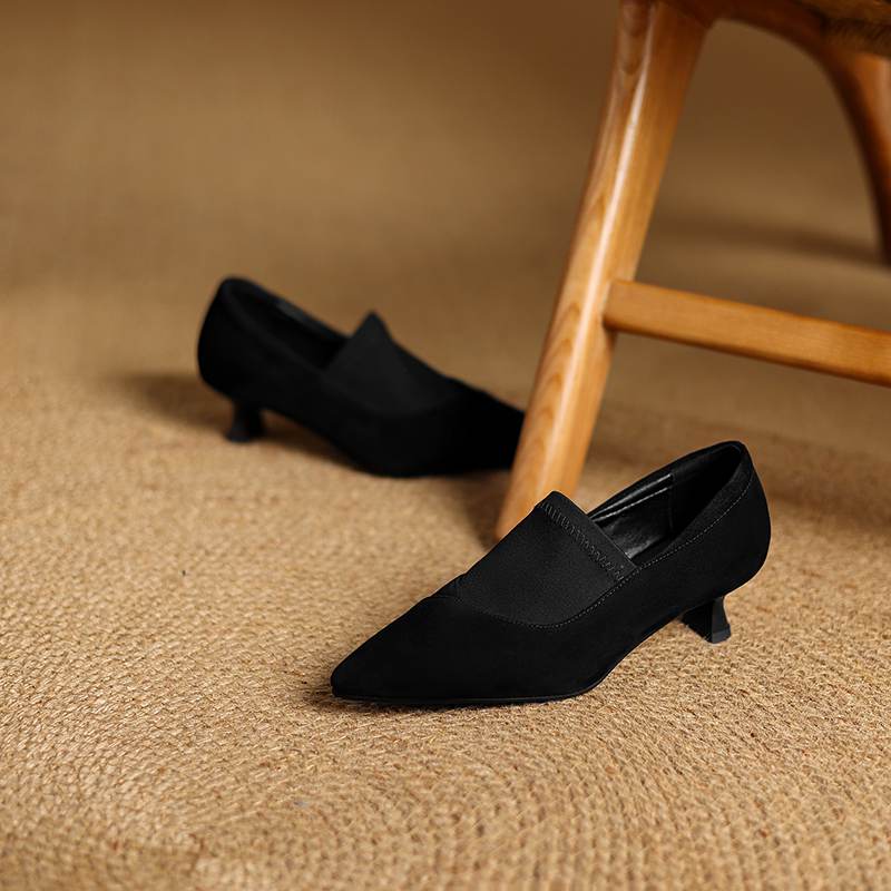 Krazing Pot Sheep Suede Autumn Winter Shoes Stiletto Med Heels Size 43 Size 42 Pointed Toe Deep Mouth Pumps