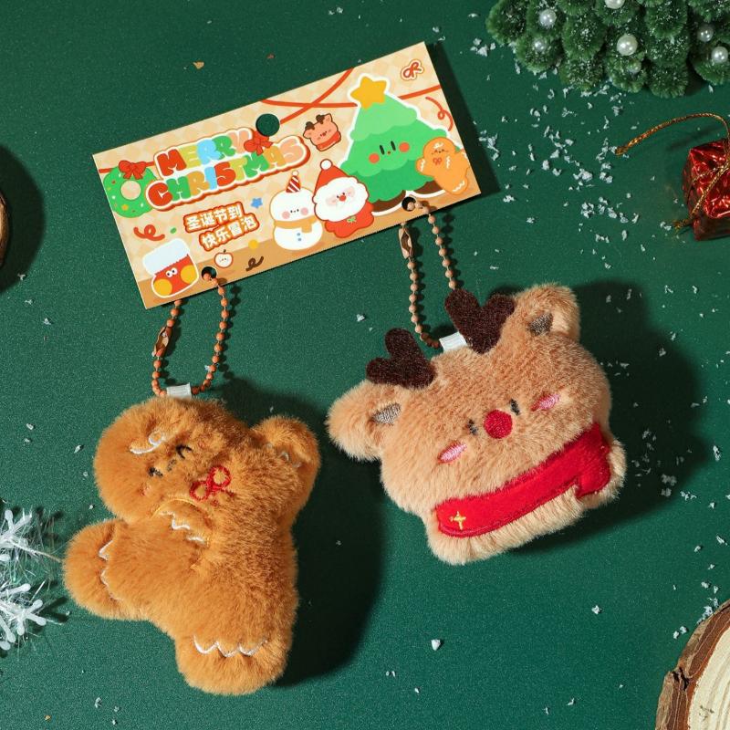 1Pair Cute Cartoon Christmas Plush Keychain Kawii Plush Christmas Tree Santa Claus Snowman Pendant Decoration Accessories
