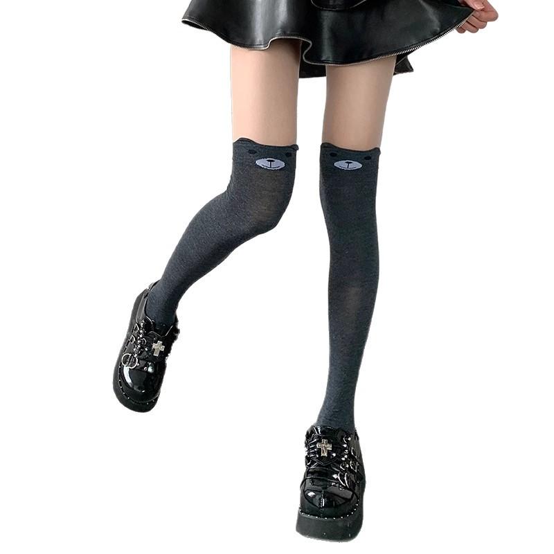 Japanese Soft Cute Girl Cartoon Cat Socks Cute Bear Stockings Spring And Autumn Knee Pure Cotton Gray Socks