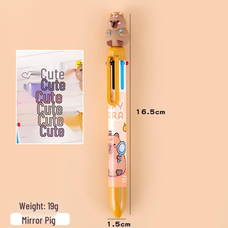 Capybara Multi-Color Cartoon Ballpoint Pen - Ten Colors Press-Type Note Marker for Students