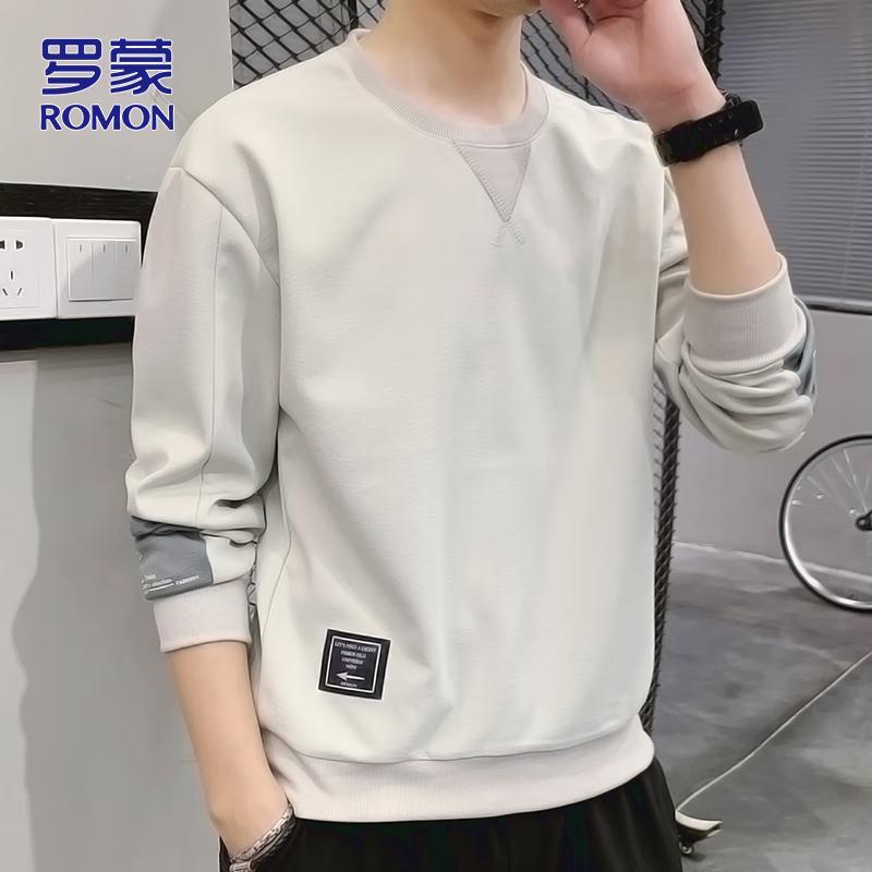 ROMON Men's Casual Round Neck Long-Sleeve Sweatshirt