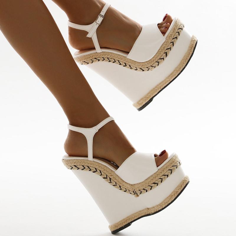 Fashion NEW Sexy Shoes for Women 2025 Fashion Platform Sewing Wedges High Heels Patchwork Retro Sandals Summer Femmes Chaussures