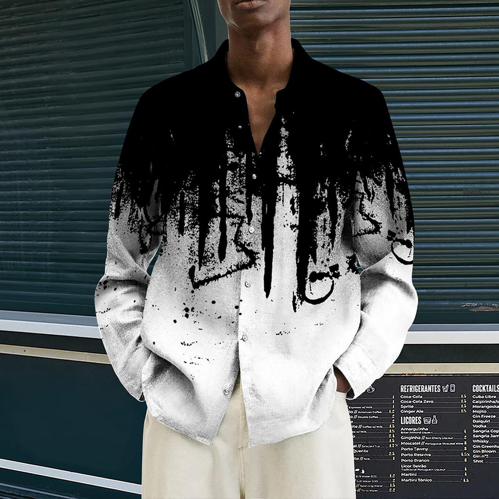 Men's Printed Long Sleeve Shirts Casual Loose Printed Long Sleeve Shirts