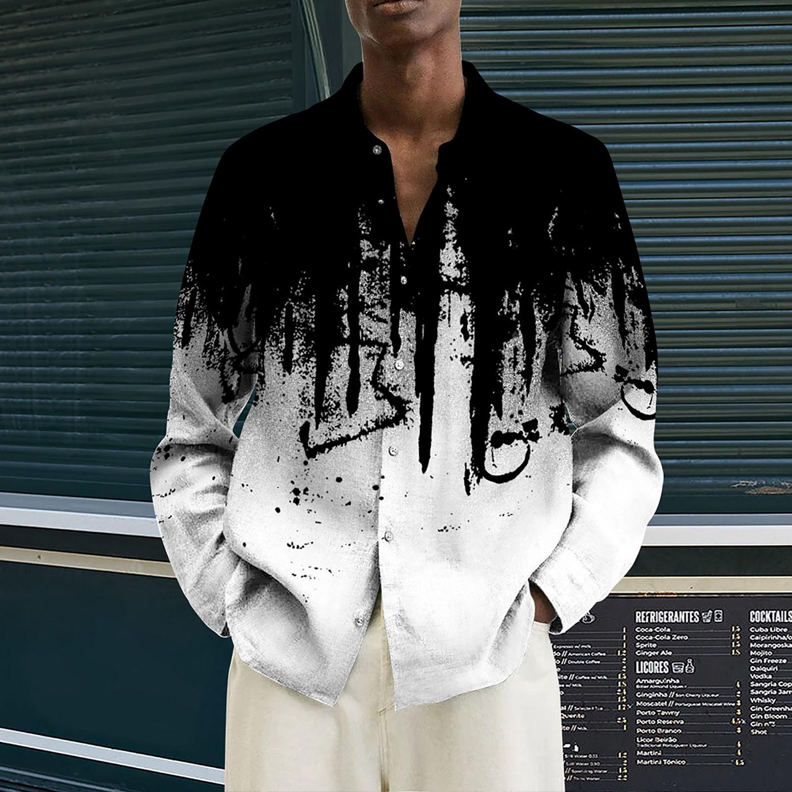 

Мужские рубашки с длинным рукавом с принтом, повседневные свободные рубашки с длинным рукавом с принтом XXXL белый