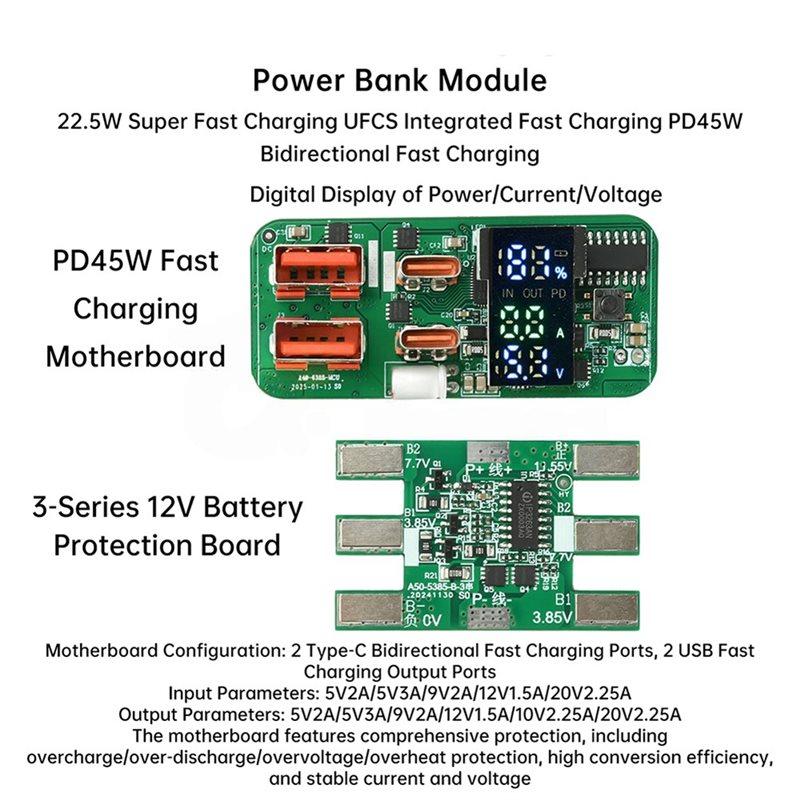 ABGI-PD45W 3S Bidirectional Fast Charging Power Bank Mainboard With Battery Protection LED Display DIY Charging Module