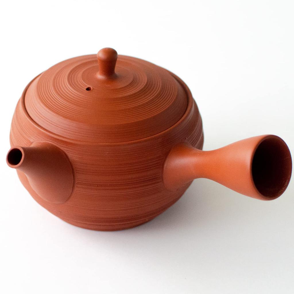 Tokoname Ware Tamamitsu Kiln Teapot, Red Clay, Ceramic Mesh Tea Strainer, Approx. 260ml, Striped Pattern, for Green Tea, Japanese Tea, Made In Japan,