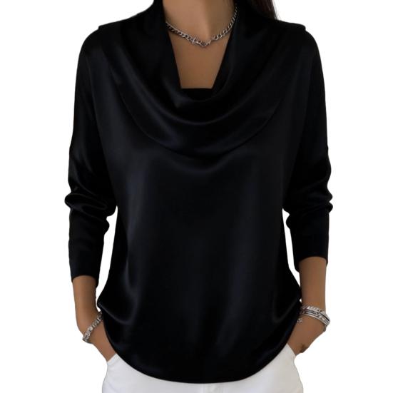 Cămașă Femei Guler Leagăn Mânecă Lungă Bluză Satin Netedă Culoare Solidă Croială Regular Stil Casual de Navetă Cămașă Îmbrăcăminte de Lucru