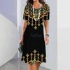 Elegante Abito Midi da Donna a Maniche Corte Moda Stampa 3D Taglie Forti Abbigliamento da Spiaggia