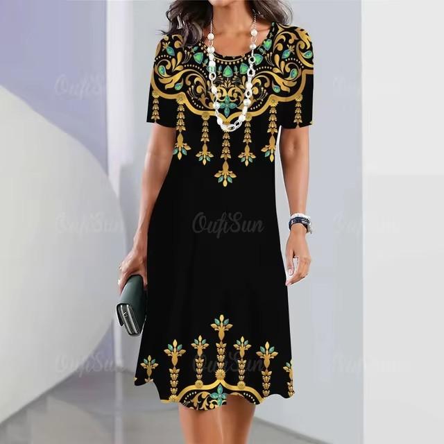 Elegante Abito Midi da Donna a Maniche Corte Moda Stampa 3D Taglie Forti Abbigliamento da Spiaggia