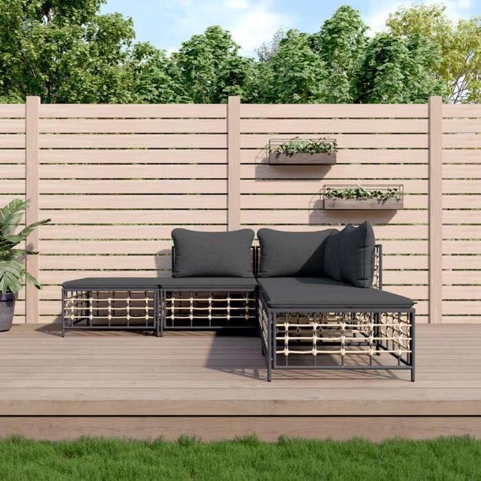 VidaXL Salon de jardin 5 pcs avec coussins anthracite résine tressée, ensemble de salon, ensemble de salon d'extérieur, 3186761