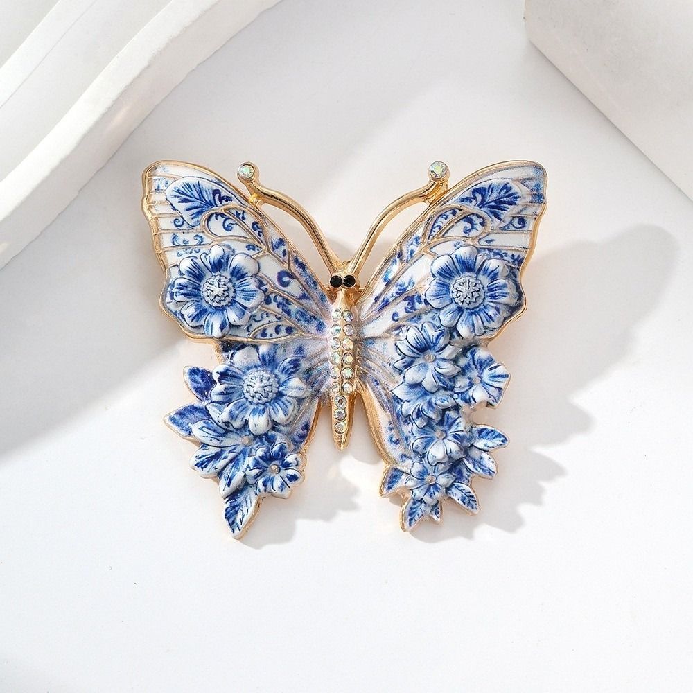 Enamel Big Flower Butterfly Brooches Rhinestone Enamel Lapel Pin Women's Clothes Pins Gifts