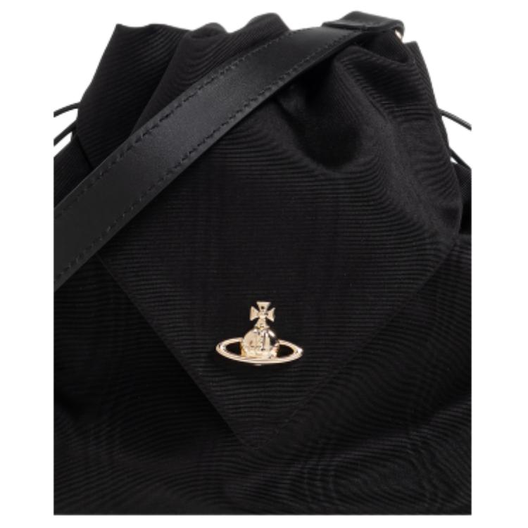 VIVIENNE WESTWOOD Harlequin Metal Logo Drawstring Design Shoulder Bag Women Shoulder Bag Black 4803001QWW01F4N401