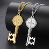 My Shape Saint Benedict Key Necklace for Women Men St. Benedict Key Shape Medal Pendants Chain Stainless Steel Religious Jewelry