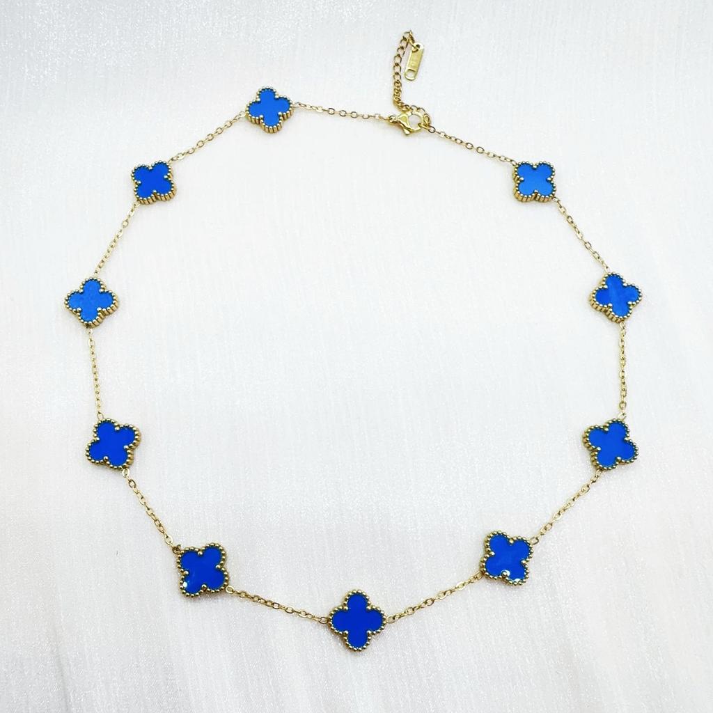 Double Sided Titanium Steel Clover Bracelet Necklace Ring Earrings Women's Non Fading Set Jewelry