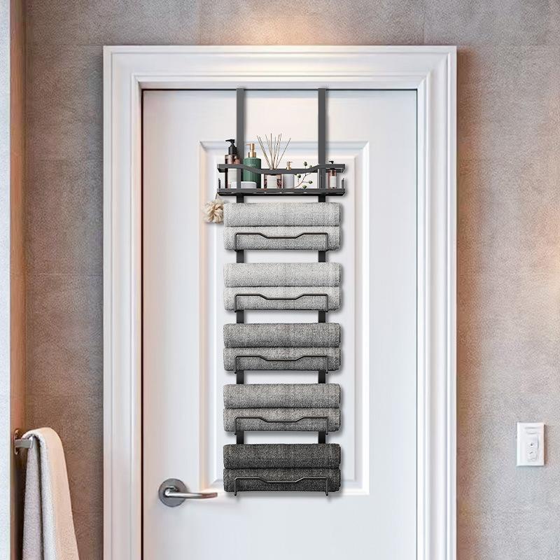 Multi-layer storage rack behind the bathroom door,wall-mounted, no drilling required