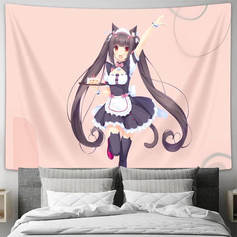 Japanese Anime Style Wall Hanging  Elegant Maiden Wall Decor Fabric for Bedroom Decoration