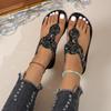 Summer Retro Rhinestone Shoes Soft Vacation Beach and Beach Style Flat Low Sandals
