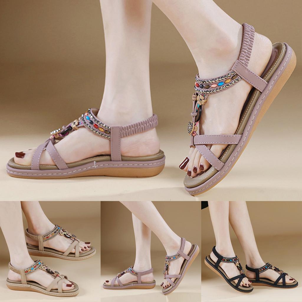 Boho Sandals Spring And Summer Diamond Flat Sandal For Women Comfortable And Versatile Shoes Sandalias De Mujer Verano 2026