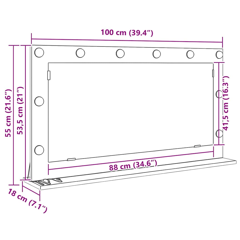 Rectangular Washbasin Mirror In Artisan Oak Finish 100 X 55 X 18 Cm