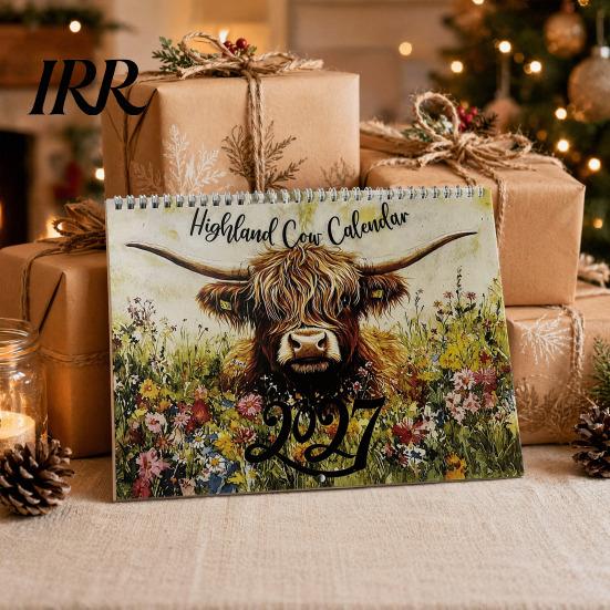 Ink Proof Planner Highland Cow Calendar 2027, 12 Month Wall Hanging with Monthly Planning Large Daily Blocks, Home Office Organizer, Lover Gift